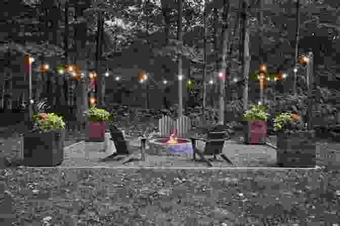 A Patio Bathed In Warm Light, Featuring String Lights, Lanterns, And A Flickering Fire Pit. EHow Perk Up Your Patio: Money Saving Do It Yourself Projects For Improving Outdoor Living Space (Black Decker Complete Guide)