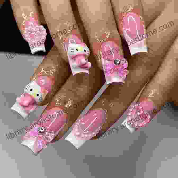 Detailed Hello Kitty Face Nail Art With Sparkling Crystal Bow Hello Kitty Nail Art