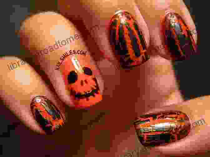 Spooky Hello Kitty Halloween Nail Art With Orange And Black Color Scheme And Tiny Ghost Silhouettes Hello Kitty Nail Art