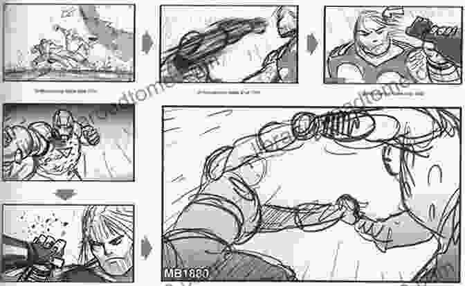 Storyboard Panel Depicting The Intense Battle Between Hulk And Iron Man In Sokovia MARVEL S AVENGERS: AGE OF ULTRON THE ART OF THE MOVIE